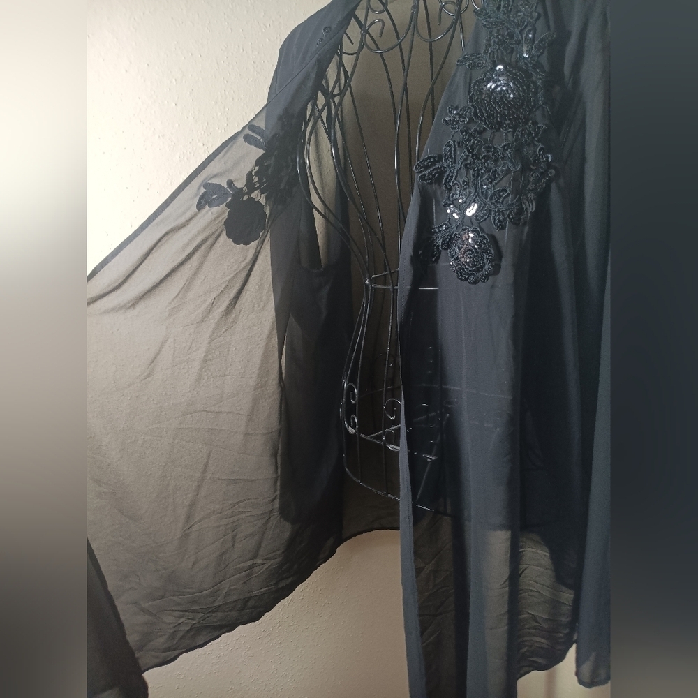 Roaman's Black Sheer Cardigan - Picture 6 of 8